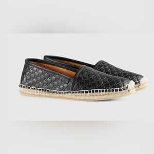 NEW GUCCI MICROGUCCISSIMA LEATHER ESPADRILLE AUTHENTIC SHOES BLACK